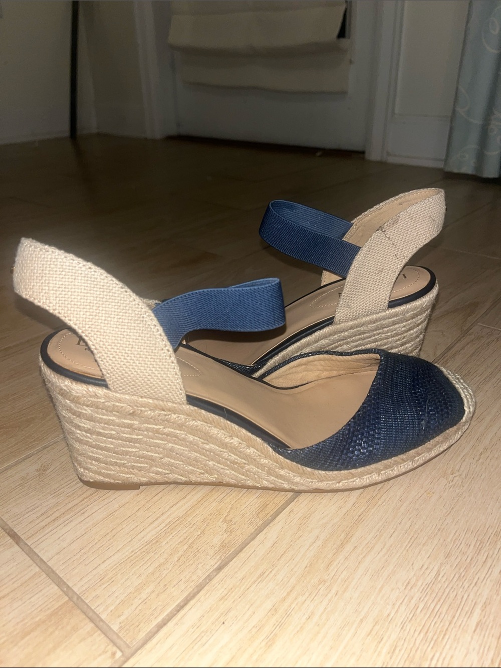 Ralph Lauren Navy and Natural Espadrille Wedge Sandals